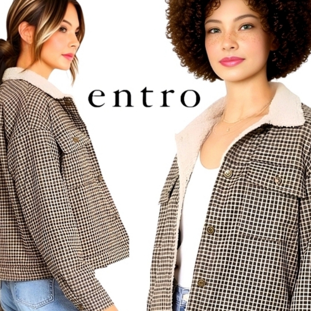 ENTRO Trucker Jacket w/ Sherpa Lining | Design Inspired by Men  | NWT | Size Med